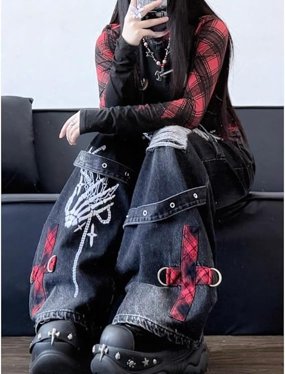 Grunge Dark Wash Distressed Jeans