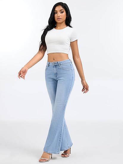 Coquette Light Blue Slim Washed Flare Jeans